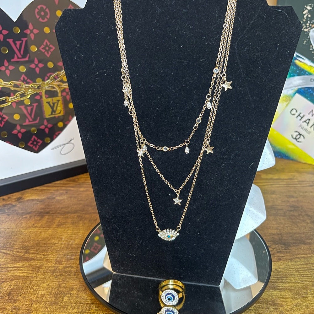 Evil Eye 🧿 complete set, necklace. Bracelet, size 10 1/2 ring and earrings.